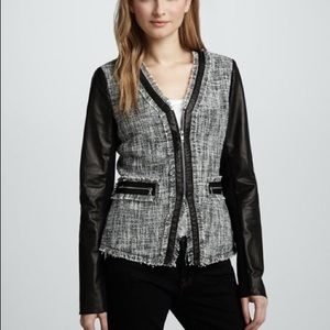 Rebecca Taylor Leather Sleeve Tweed Jacket